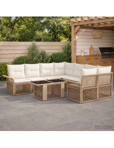 Set Divano da Giardino 9 pz Beige e Bianco Crema polyrattan