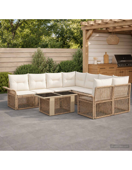 Set Divano da Giardino 9 pz Beige e Bianco Crema polyrattan