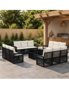 Set Divano da Giardino 13 pz Nero e Bianco Crema polyrattan