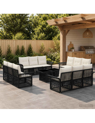 Set Divano da Giardino 13 pz Nero e Bianco Crema polyrattan