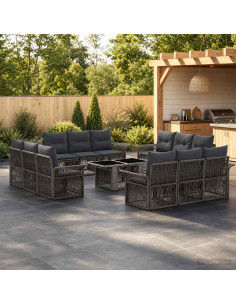 Set Divano da Giardino 13 pz Grigio e Grigio Scuro polyrattan