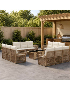Set Divano da Giardino 13 pz Beige e Bianco Crema polyrattan