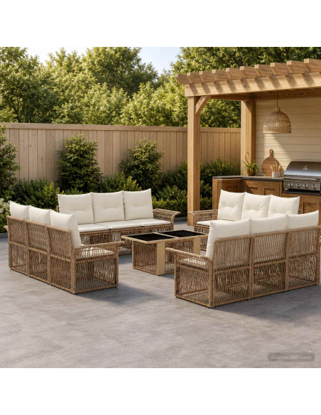 Set Divano da Giardino 13 pz Beige e Bianco Crema polyrattan