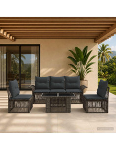 Set Divano da Giardino 6 pz Grigio e Grigio Scuro polyrattan