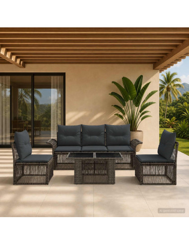 Set Divano da Giardino 6 pz Grigio e Grigio Scuro polyrattan