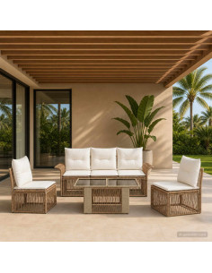 Set Divano da Giardino 6 pz Beige e Bianco Crema polyrattan