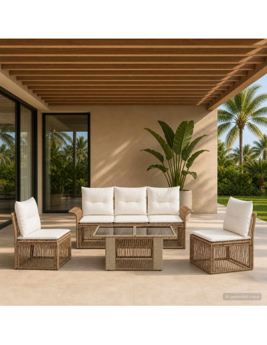 Set Divano da Giardino 6 pz Beige e Bianco Crema polyrattan