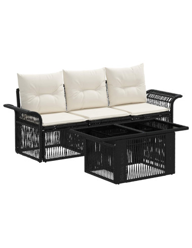 Set Divano da Giardino 4 pz Nero e Bianco Crema polyrattan