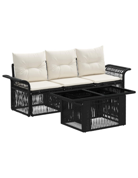Set Divano da Giardino 4 pz Nero e Bianco Crema polyrattan