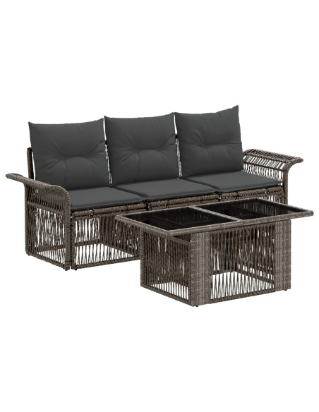 Set Divano da Giardino 4 pz Grigio e Grigio Scuro polyrattan