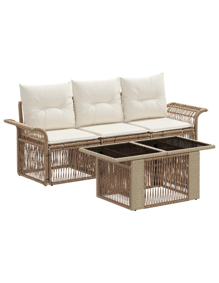 Set Divano da Giardino 4 pz Beige e Bianco Crema polyrattan