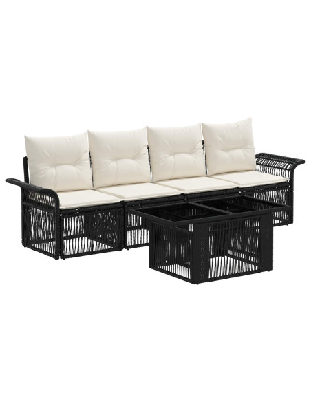 Set Divano da Giardino 5 pz Nero e Bianco Crema polyrattan