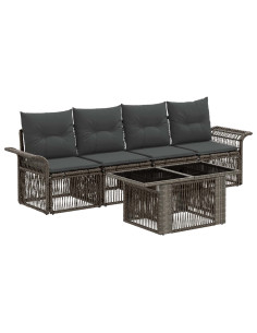 Set Divano da Giardino 5 pz Grigio e Grigio Scuro polyrattan 2