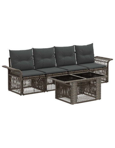 Set Divano da Giardino 5 pz Grigio e Grigio Scuro polyrattan