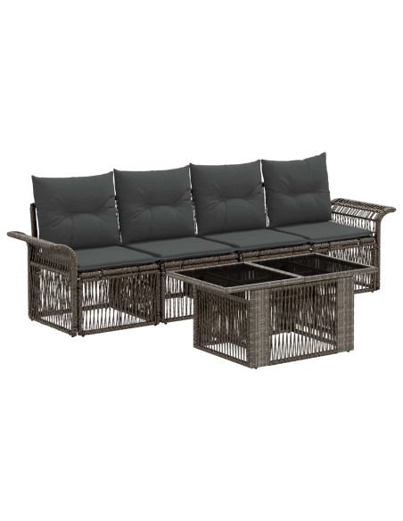 Set Divano da Giardino 5 pz Grigio e Grigio Scuro polyrattan
