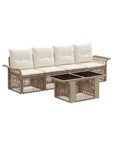 Set Divano da Giardino 5 pz Beige e Bianco Crema polyrattan