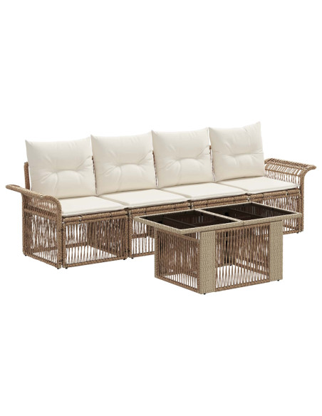 Set Divano da Giardino 5 pz Beige e Bianco Crema polyrattan