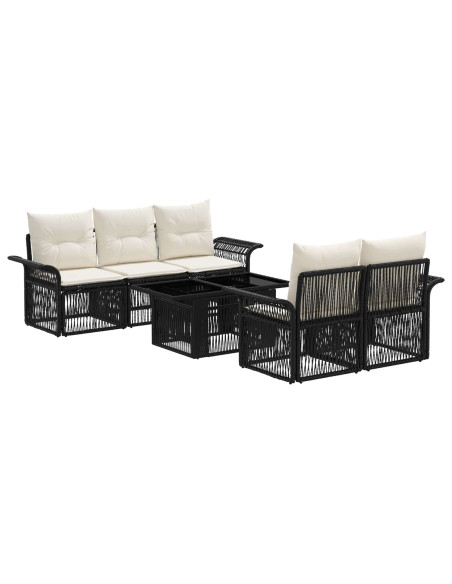 Set Divano da Giardino 6 pz Nero e Bianco Crema polyrattan