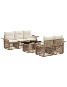 Set Divano da Giardino 6 pz Beige e Bianco Crema polyrattan 2