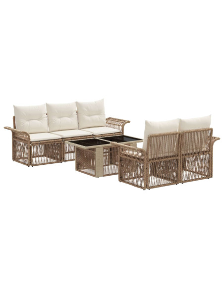 Set Divano da Giardino 6 pz Beige e Bianco Crema polyrattan