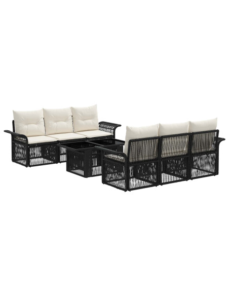 Set Divano da Giardino 7 pz Nero e Bianco Crema polyrattan