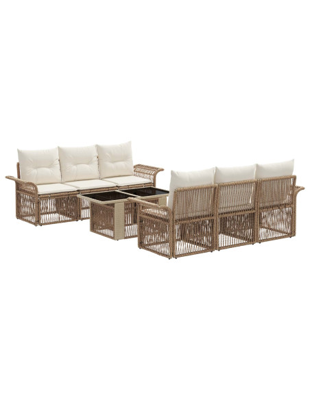 Set Divano da Giardino 7 pz Beige e Bianco Crema polyrattan