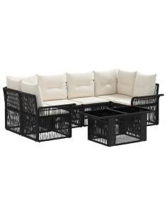 Set Divano da Giardino 7 pz Nero e Bianco Crema polyrattan 2