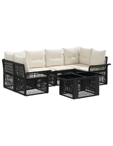 Set Divano da Giardino 7 pz Nero e Bianco Crema polyrattan