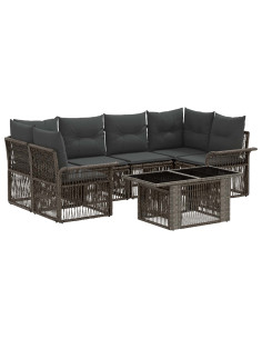 Set Divano da Giardino 7 pz Grigio e Grigio Scuro polyrattan 2