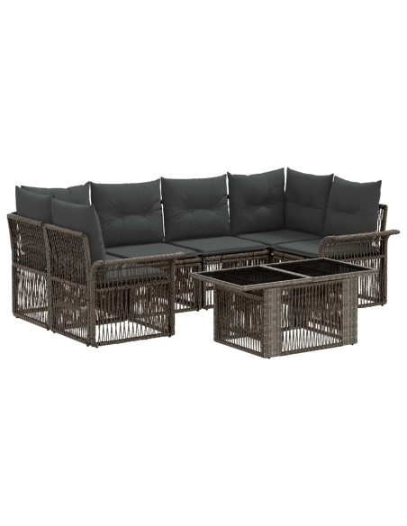 Set Divano da Giardino 7 pz Grigio e Grigio Scuro polyrattan