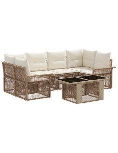 Set Divano da Giardino 7 pz Beige e Bianco Crema polyrattan 2