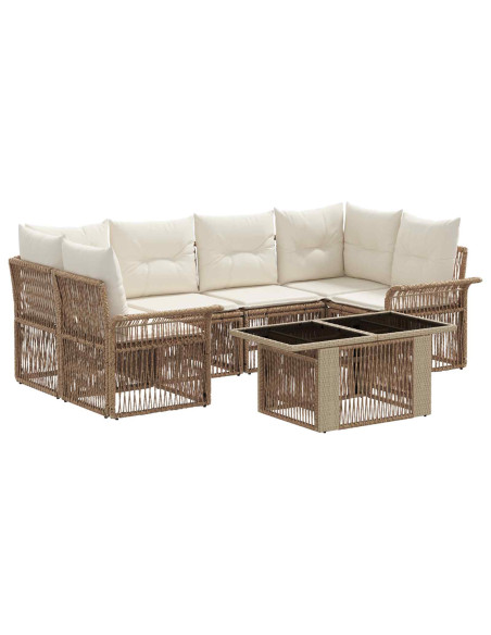 Set Divano da Giardino 7 pz Beige e Bianco Crema polyrattan