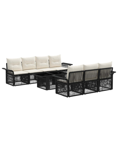 Set Divano da Giardino 8 pz Nero e Bianco Crema polyrattan