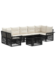 Set Divano da Giardino 8 pz Nero e Bianco Crema polyrattan 2