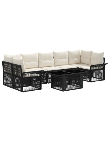 Set Divano da Giardino 8 pz Nero e Bianco Crema polyrattan