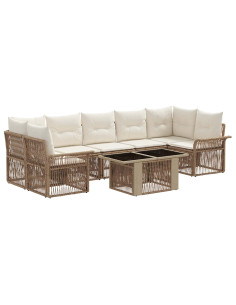 Set Divano da Giardino 8 pz Beige e Bianco Crema polyrattan 2