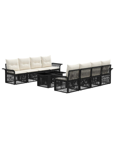 Set Divano da Giardino 9 pz Nero e Bianco Crema polyrattan