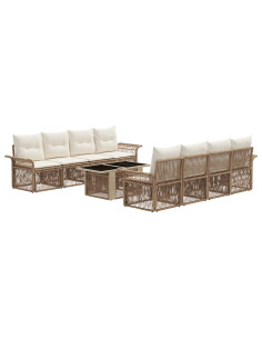 Set Divano da Giardino 9 pz Beige e Bianco Crema polyrattan 2