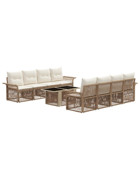Set Divano da Giardino 9 pz Beige e Bianco Crema polyrattan
