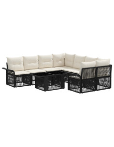 Set Divano da Giardino 9 pz Nero e Bianco Crema polyrattan 2