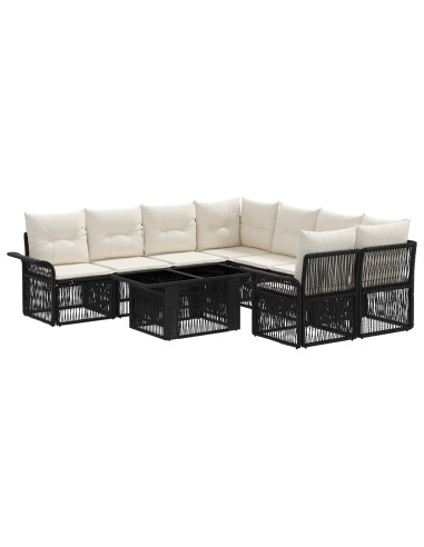 Set Divano da Giardino 9 pz Nero e Bianco Crema polyrattan