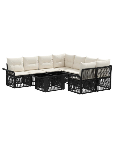 Set Divano da Giardino 9 pz Nero e Bianco Crema polyrattan