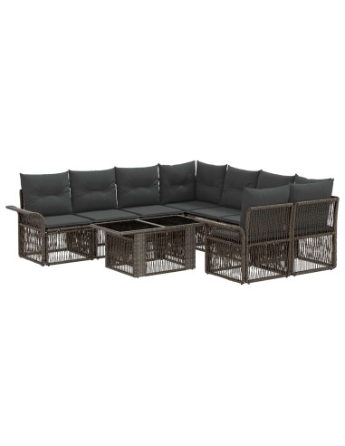 Set Divano da Giardino 9 pz Grigio e Grigio Scuro polyrattan