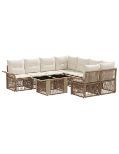 Set Divano da Giardino 9 pz Beige e Bianco Crema polyrattan 2