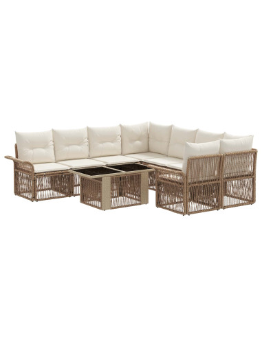 Set Divano da Giardino 9 pz Beige e Bianco Crema polyrattan