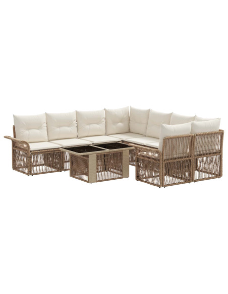 Set Divano da Giardino 9 pz Beige e Bianco Crema polyrattan