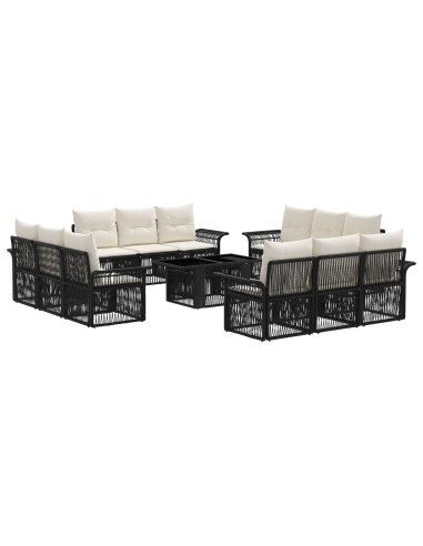 Set Divano da Giardino 13 pz Nero e Bianco Crema polyrattan