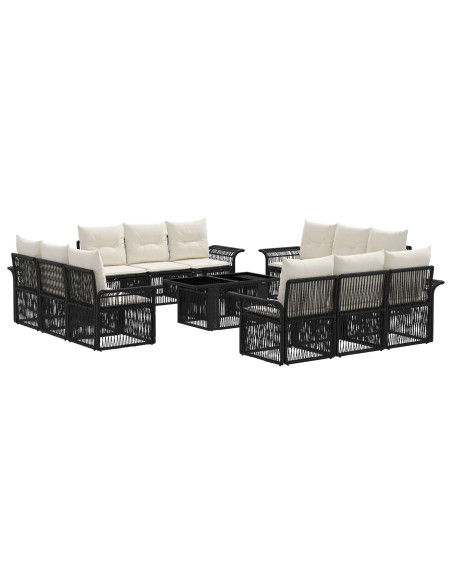 Set Divano da Giardino 13 pz Nero e Bianco Crema polyrattan