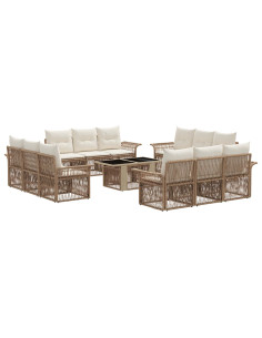 Set Divano da Giardino 13 pz Beige e Bianco Crema polyrattan 2