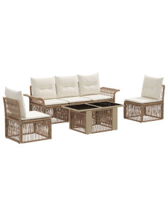 Set Divano da Giardino 6 pz Beige e Bianco Crema polyrattan 2